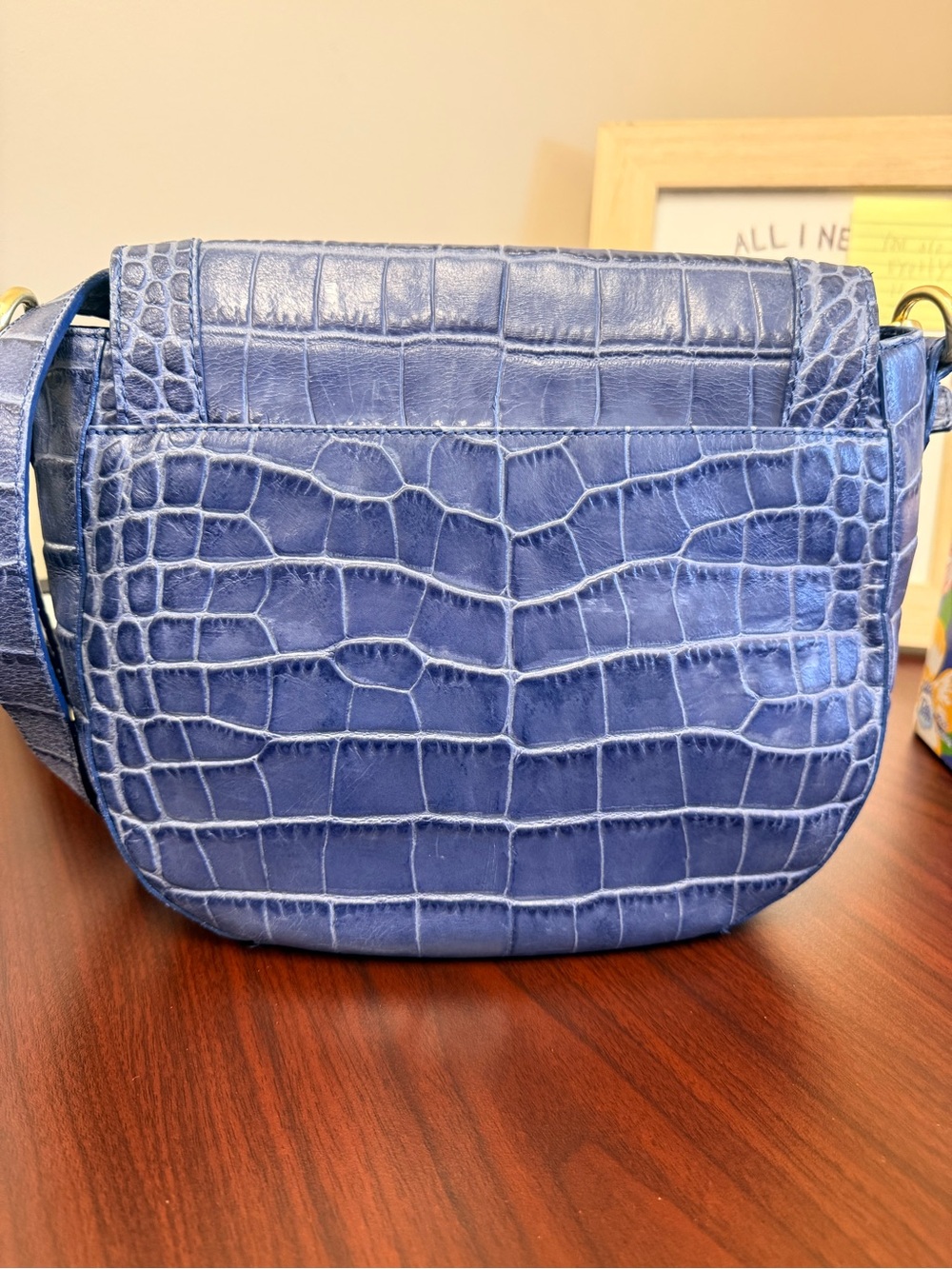 Brahmin Melbourne Blue Croc-Embossed Leather Saddle Bag - - Picture 2 of 4